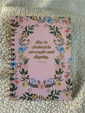 Floral Pink Spiral Journal — "She is clothed in strength and dignity"